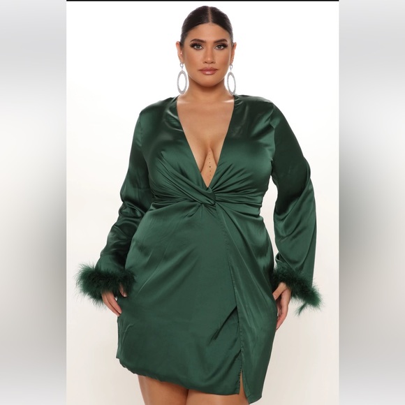 Fashion Nova Dresses & Skirts - **NWOT** Satin Mini Dress with Feather Sleeve Accents
